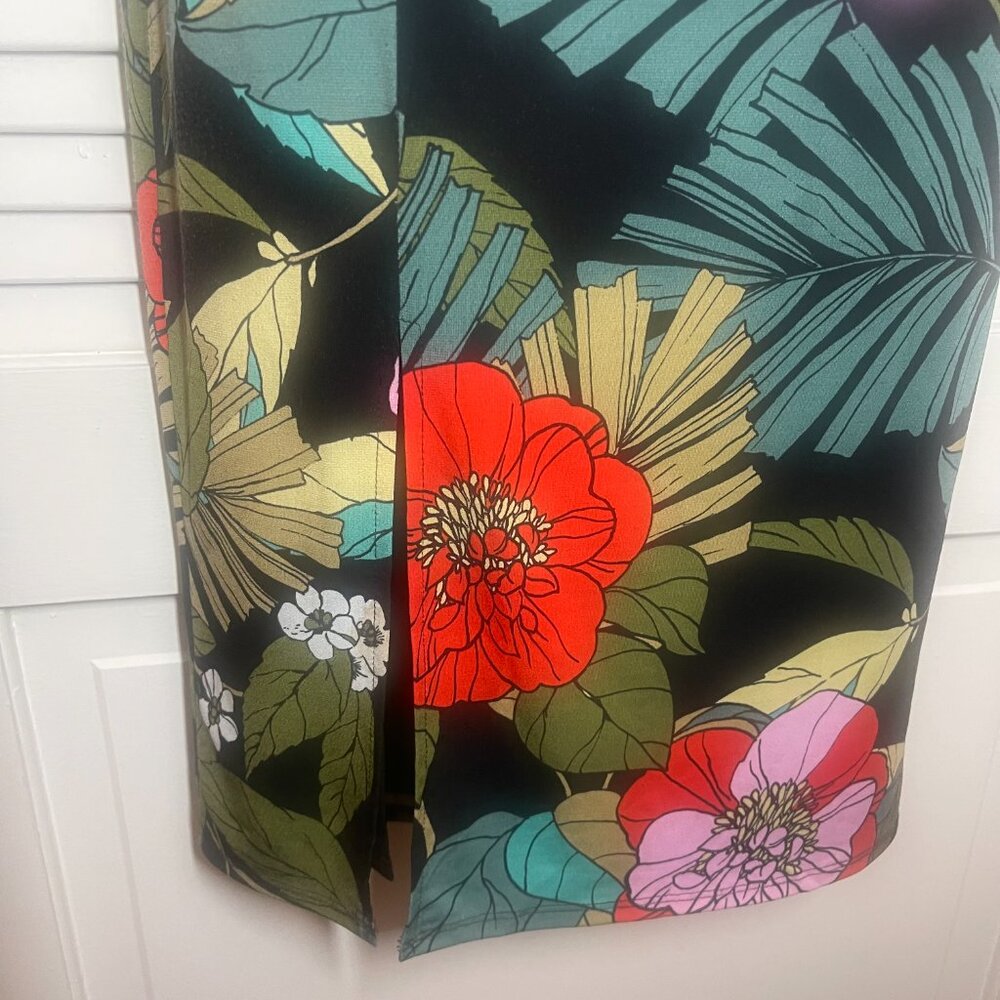 GUESS Tropical Floral Pencil Skirt Front Slit Stretch S - Picture 2 of 9